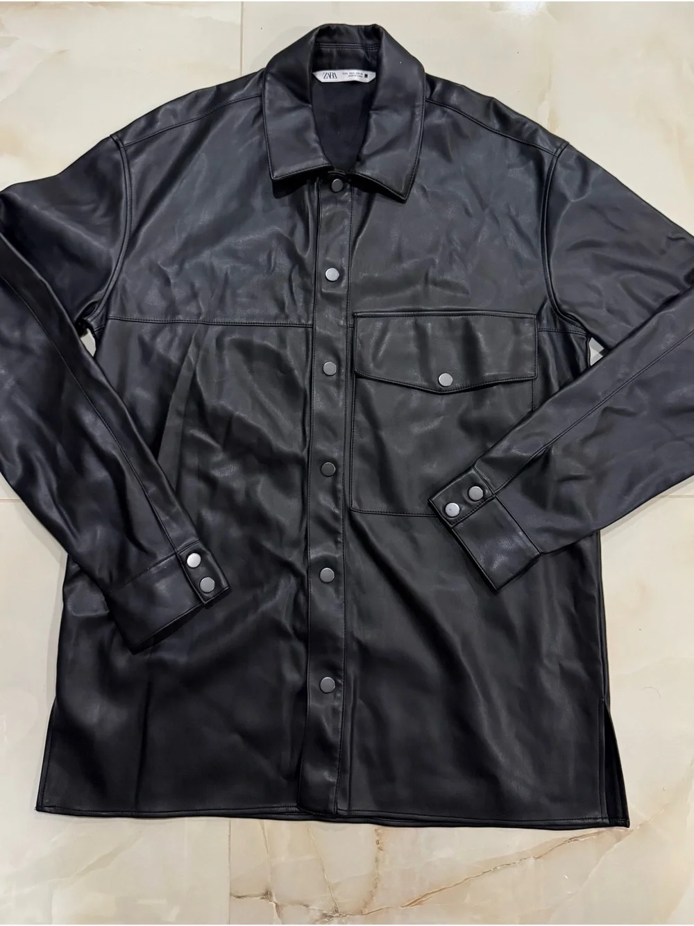 ZARA Black Faux-Leather Lightweight Shacket